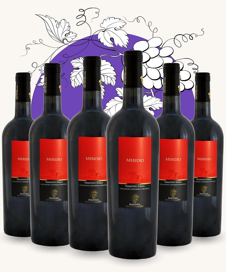6 bottiglie di Vino Rosso Meridio  Primitivo & Syrah I.G.P.